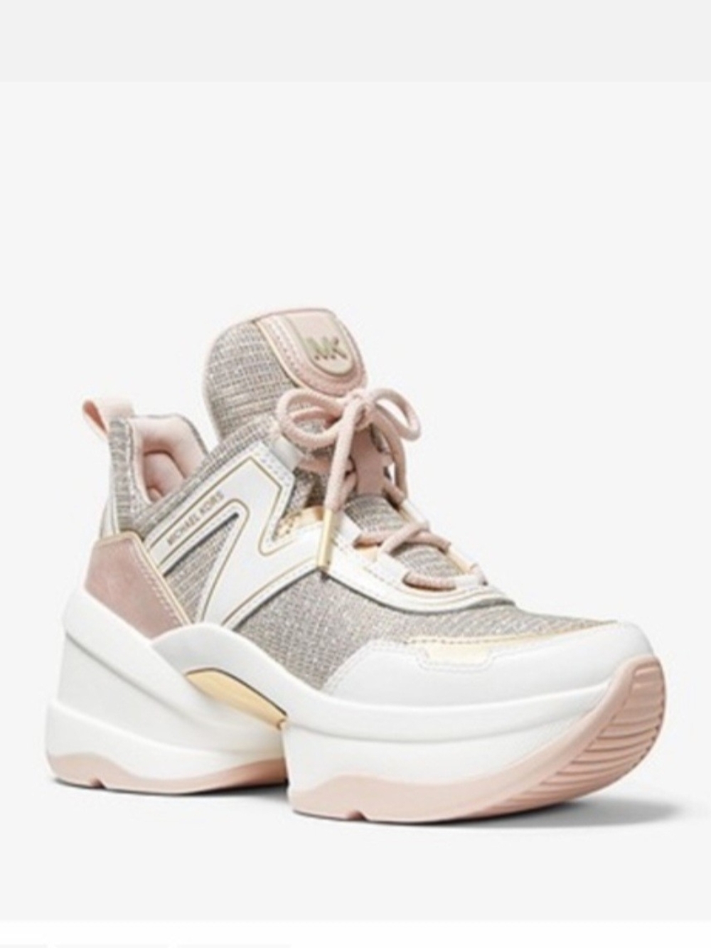 Michael Kors Olympia Women's Pink, White, Gold Platform Trainer Sneakers. Size 9